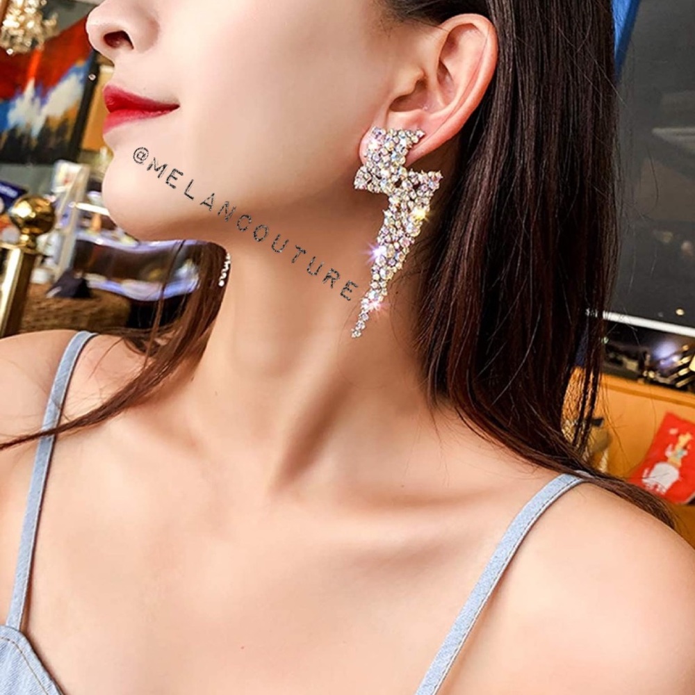 Iridescent Crystal Lightning Flash Bolt Earrings